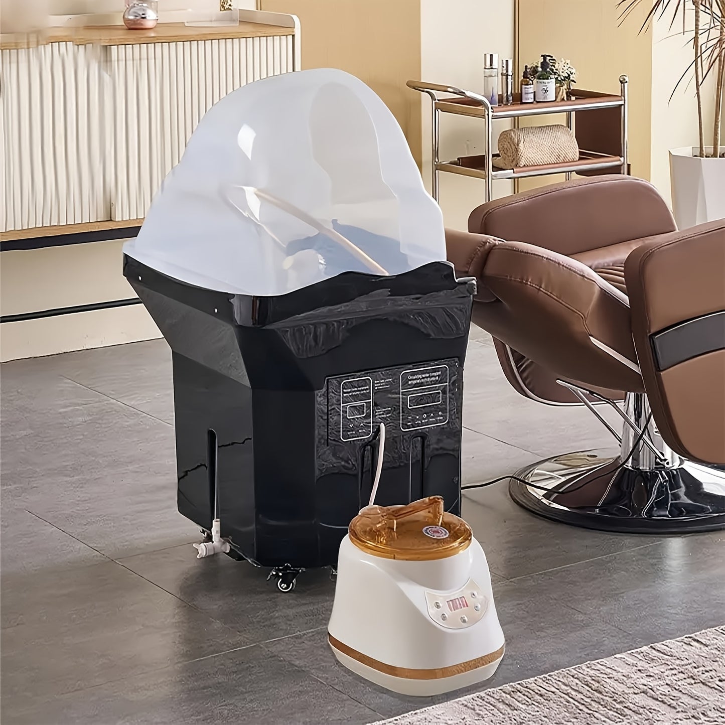 Equipment for Head Spa, Featuring a 360° Cycle Rinse, a Large 15.85gal Water Tank, a Shampoo Basin for Water Therapy, And Light Therapy Along with Fumigation for Hair Relaxation