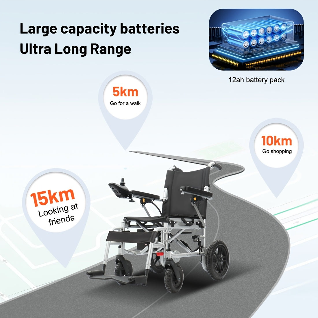 A Comfortable And Safe New Experience, A Portable Electric Wheelchair for Easy Travel, A 25-mile Long Distance, An All-terrain Electric Wheelchair, High Mobility, Free Travel And Control