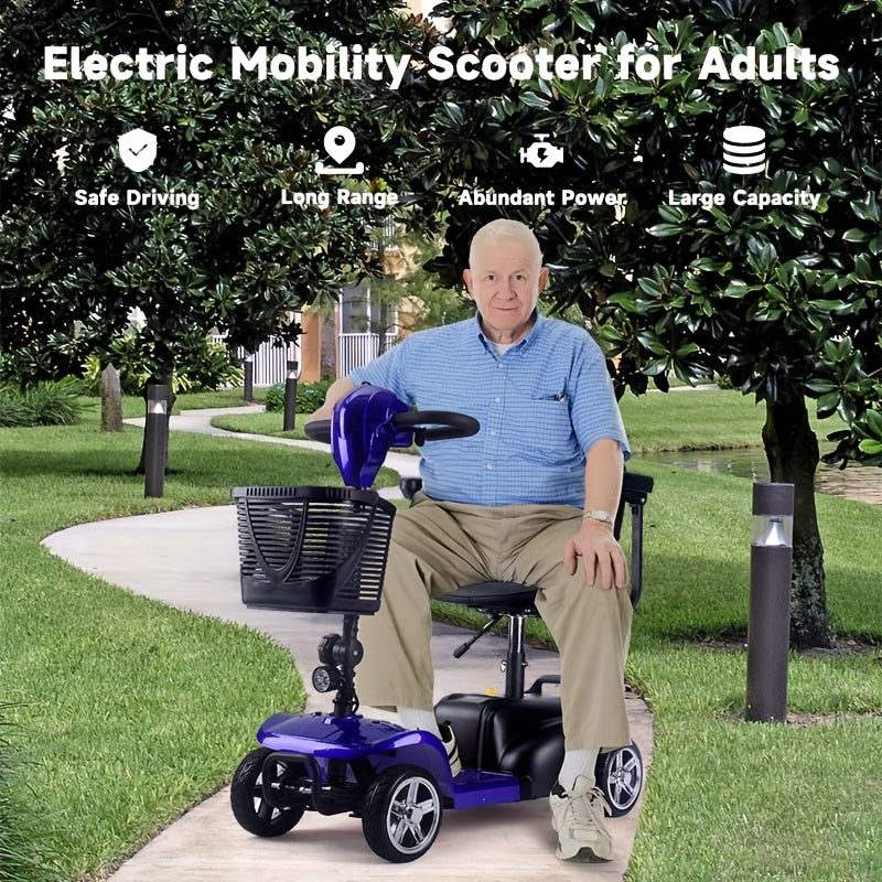 Mobility Aids for The, Four-wheel Foldable Mobility Scooters for Adults, 250w 12V, 12ah 15 Mile Long Range, with LED Headlights And A Detachable Storage Basket. Comes with A Tool Kit, Charger, And Instruction Manual.Holiday Surprise Gift