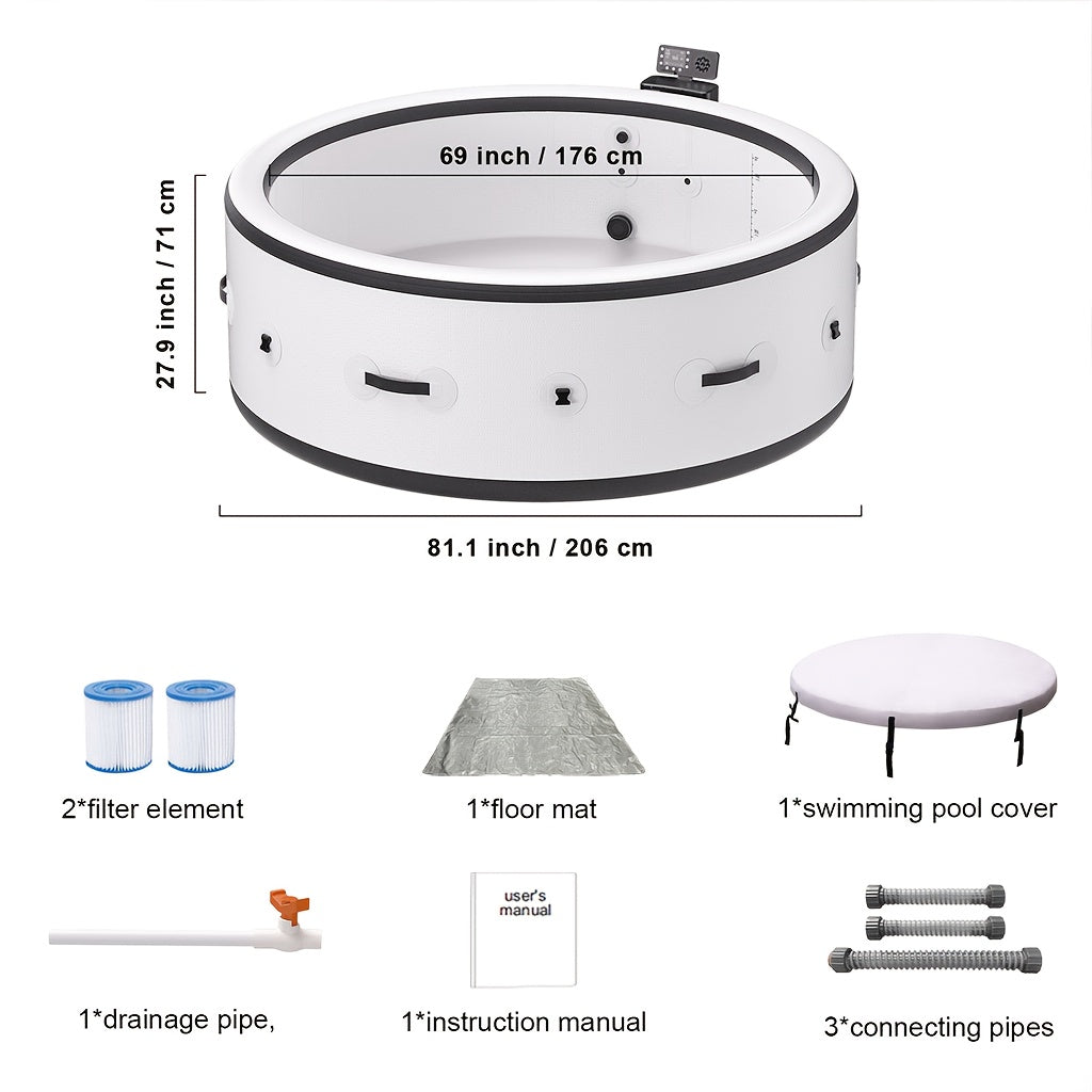 Outdoor Inflatable Hot Tub Spa For Adults, Foldable Tub With Adjustable Heating, Mood Lights And Insulated Cover, Built In Filtration System For Relaxation, Recovery And Backyard Enjoyment
