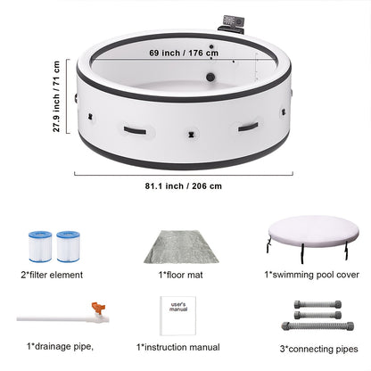 Outdoor Inflatable Hot Tub Spa For Adults, Foldable Tub With Adjustable Heating, Mood Lights And Insulated Cover, Built In Filtration System For Relaxation, Recovery And Backyard Enjoyment