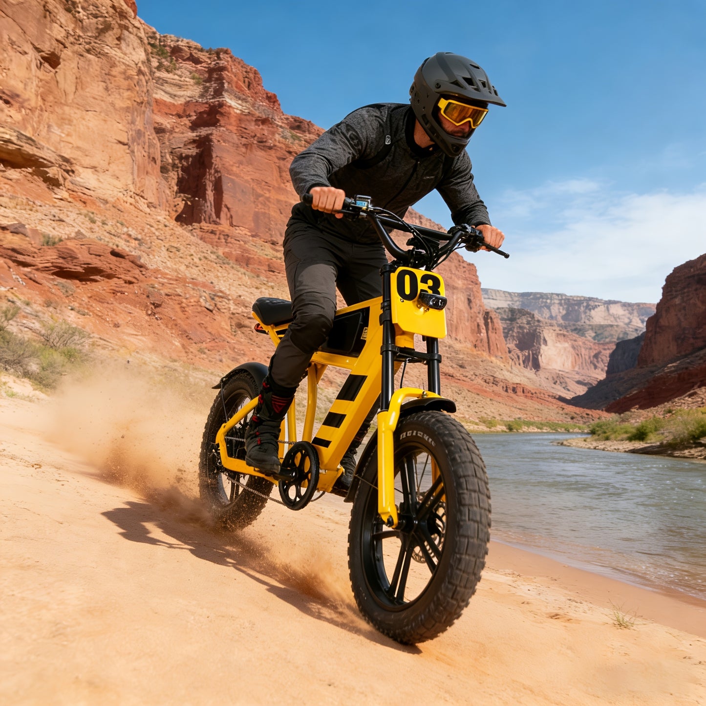 Hardcore Off-road Electric Bike, Featuring a Full Suspension System and Hydraulic Brakes to Conquer Rugged Mountain Trails. Equipped with 20"x4.0" Wide Tires and a 48V 18Ah Battery for 40-60 Miles of Range, This 7-speed All-terrain Beast