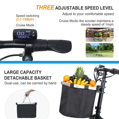 Adult Electric Scooter for Seniors, Lightweight Folding 3-Wheel Mobility E-Trike with 700W Dual Motor, Ergonomic Seat, Removable Battery, And Storage Basket - Black