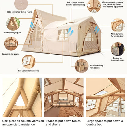 Large Inflatable Tent For 8-10 Person - 135 SQFT Inflatable Cabin Tents For Camping Instant Setup Blow Up Tent 4 Season Inflatable Tents With Stove Jack