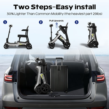 Foldable Powered 4 Wheel Mobility Scooter for Seniors, Lightweight Portable Electric Scooter for Adult, Dual Lithium Batteries, Climbing All Terrain Motorized Scooter with Headlight, Elderly Outdoor Riding, Liftable Handlebar