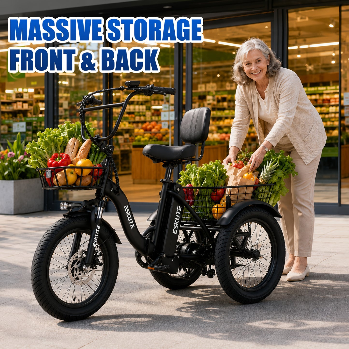 ESKUTE Tricycle for Adults, Folding Trike 18X3.0 Tire Ebike, 624Wh(48V 13AH) Removable Battery, Step-Thru 3 Wheel Electric Bicycle, Up to 55 Miles, Unisex