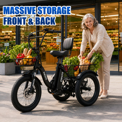 ESKUTE Tricycle for Adults, Folding Trike 18X3.0 Tire Ebike, 624Wh(48V 13AH) Removable Battery, Step-Thru 3 Wheel Electric Bicycle, Up to 55 Miles, Unisex