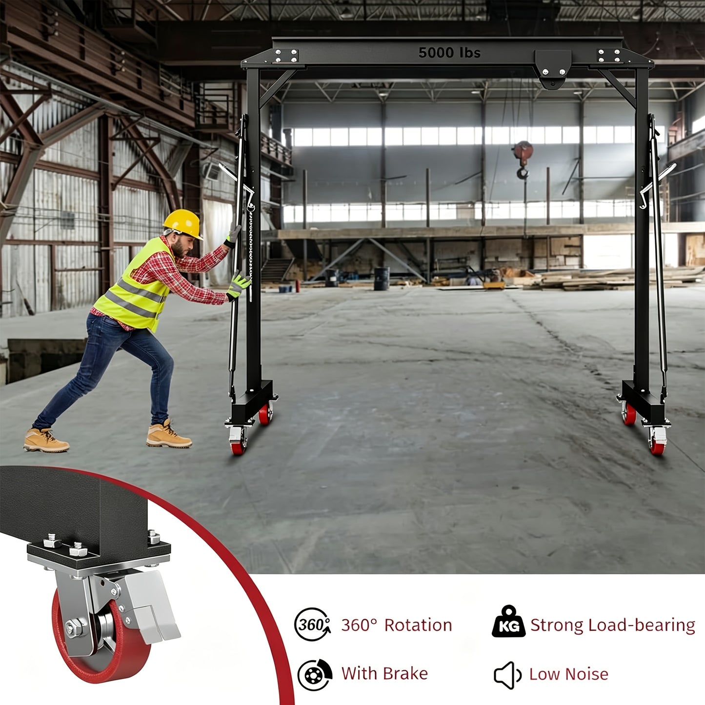 2 Ton 5000Lb Gantry Crane, Adjustable Height (8.2-12.57 FT), Maximum Width 9.06FT, Portable Shop Lift Hoist, Steel I-Beam Construction For Factories, Warehouses, Auto Repair, Construction Site