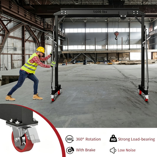 2 Ton 5000Lb Gantry Crane, Adjustable Height (8.2-12.57 FT), Maximum Width 9.06FT, Portable Shop Lift Hoist, Steel I-Beam Construction For Factories, Warehouses, Auto Repair, Construction Site