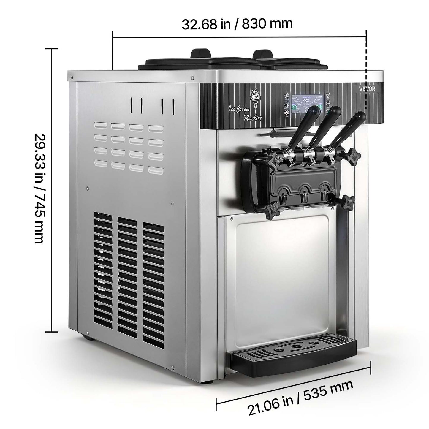 Commercial Ice Cream Machine, 20-28L/H Yield, 2200W 3-Flavor Countertop Soft Serve Ice Cream Maker, Pre-Cooling Self-Cleaning for Snack Dessert Shops