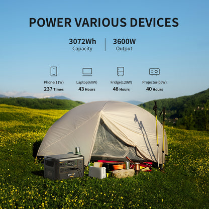 PECRON F3000LFP 3600W/3072Wh Portable Power Station, 13 Versatile Output PD 100W USB-C UPS Function BMS LiFePo4 Battery for Home Emergency, Outdoor Camping, Road Travel, RV, Off-Grid