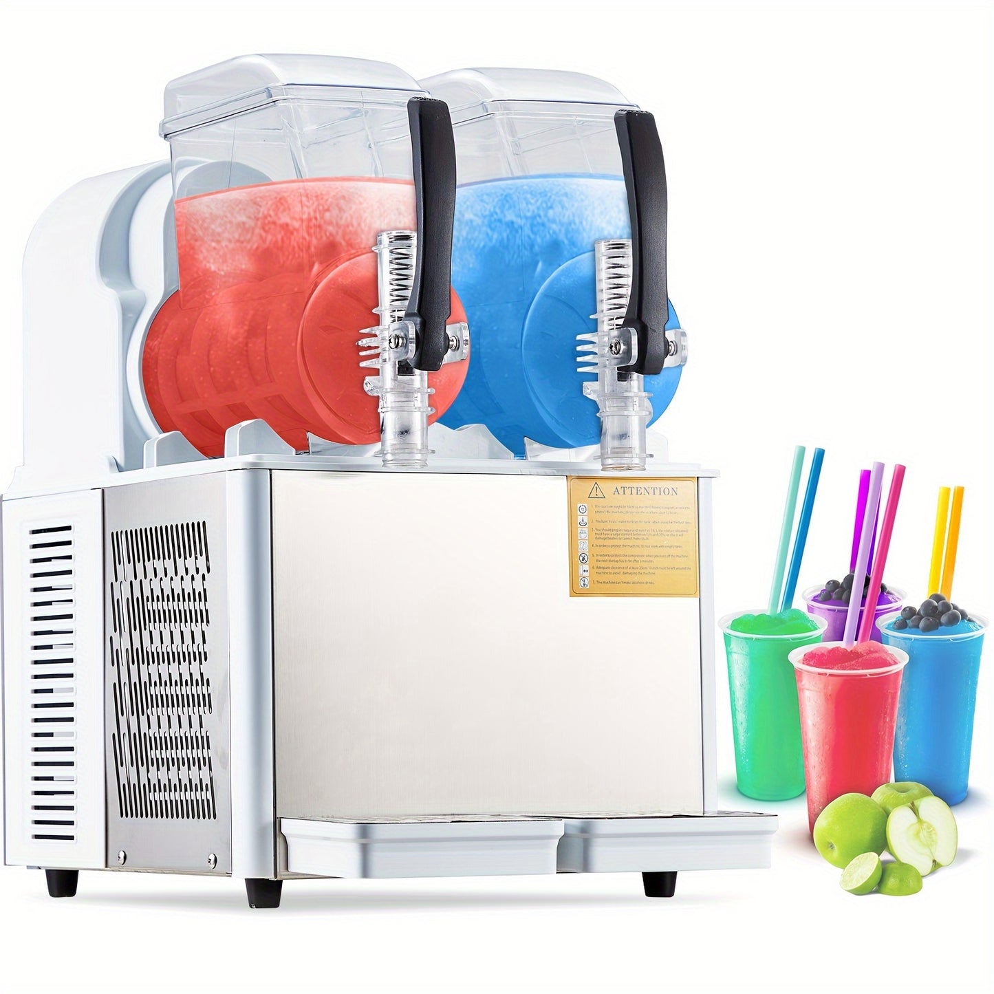 EUKER 4Lx2Tank Commercial Slushie Machine 370W Stainless Steel Slushy Machine for Frozen Drinks - Large Capacity, Durable Materials, Multi-Functional Use
