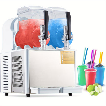 EUKER 4Lx2Tank Commercial Slushie Machine 370W Stainless Steel Slushy Machine for Frozen Drinks - Large Capacity, Durable Materials, Multi-Functional Use