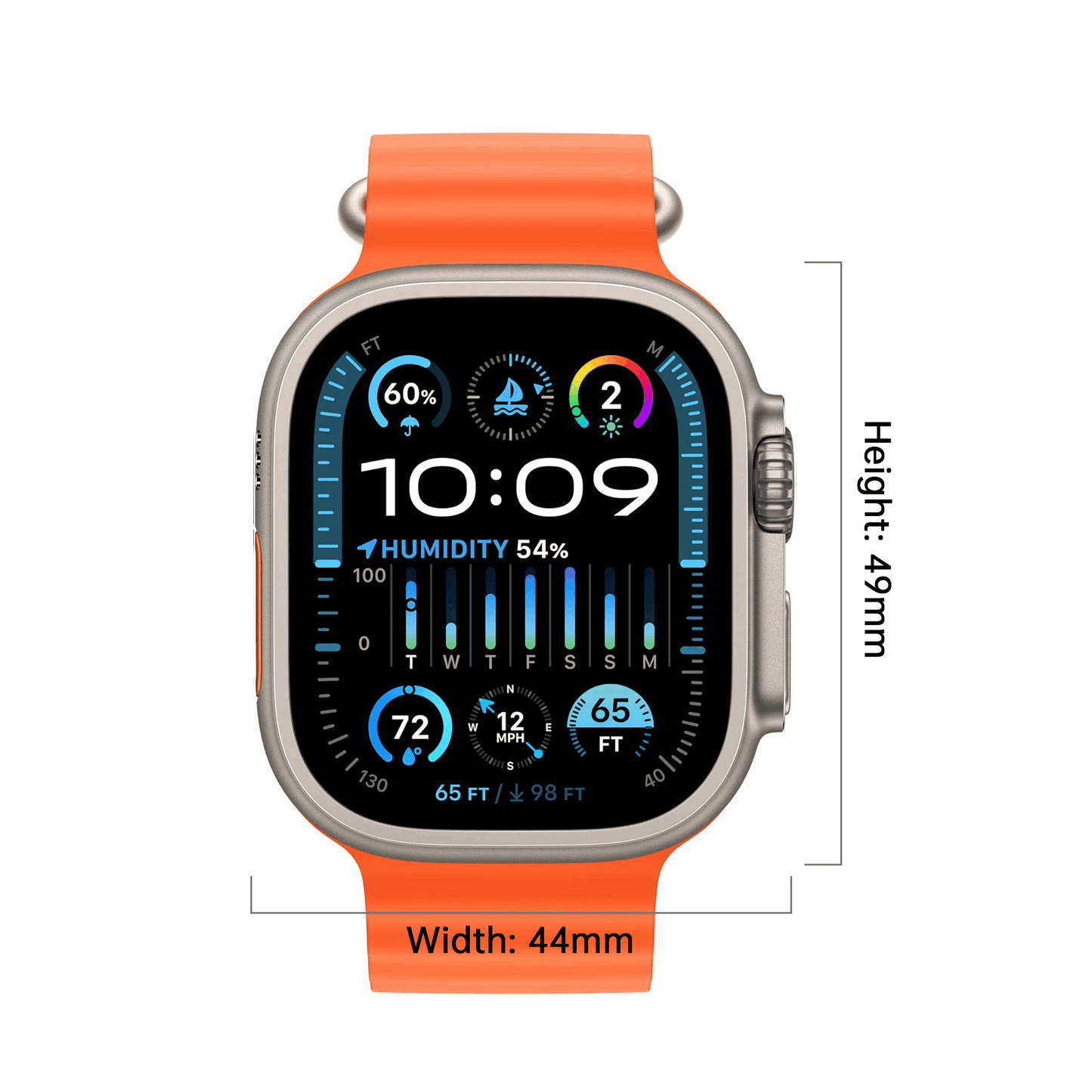 Apple Watch Ultra 2 With AppleCare+ (1 Years) [GPS + Cellular, 49mm] - Titanium Case with Orange Ocean Band, One Size CPO Condition