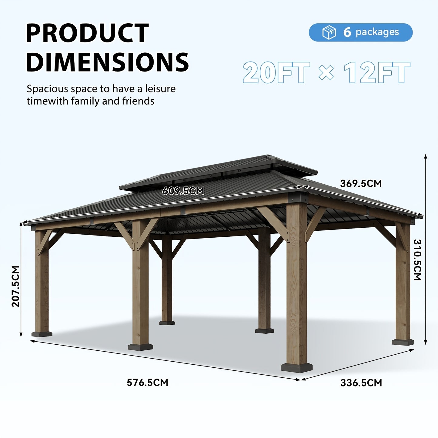10' X 10' / 12' X 10' Outdoor Wooden Gazebo with Steel Double Roof, Cedar Pavilion for Patio, Garden And Backyard Use