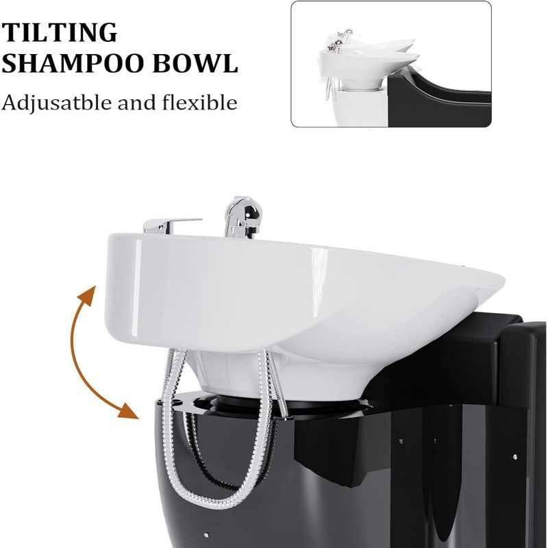 OmySalon Shampoo Sink for Salon, Hair Wash Chair with White Porcelain Shampoo Bowl, Electric Shampoo Station Backwash Barber Chair, Beauty Spa Massage Hairdressing Equipment