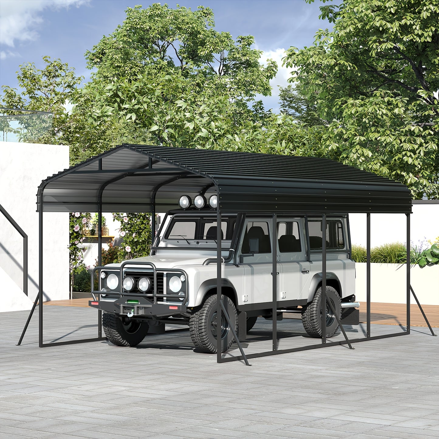 12x20 FT Metal Carport, Garage With Updated Frame Structure, Galvanized Steel Roof And Enhanced Base Canopy, Metal Garage Car Shelter Shade For Car, Boats, Truck And Outdoor Party