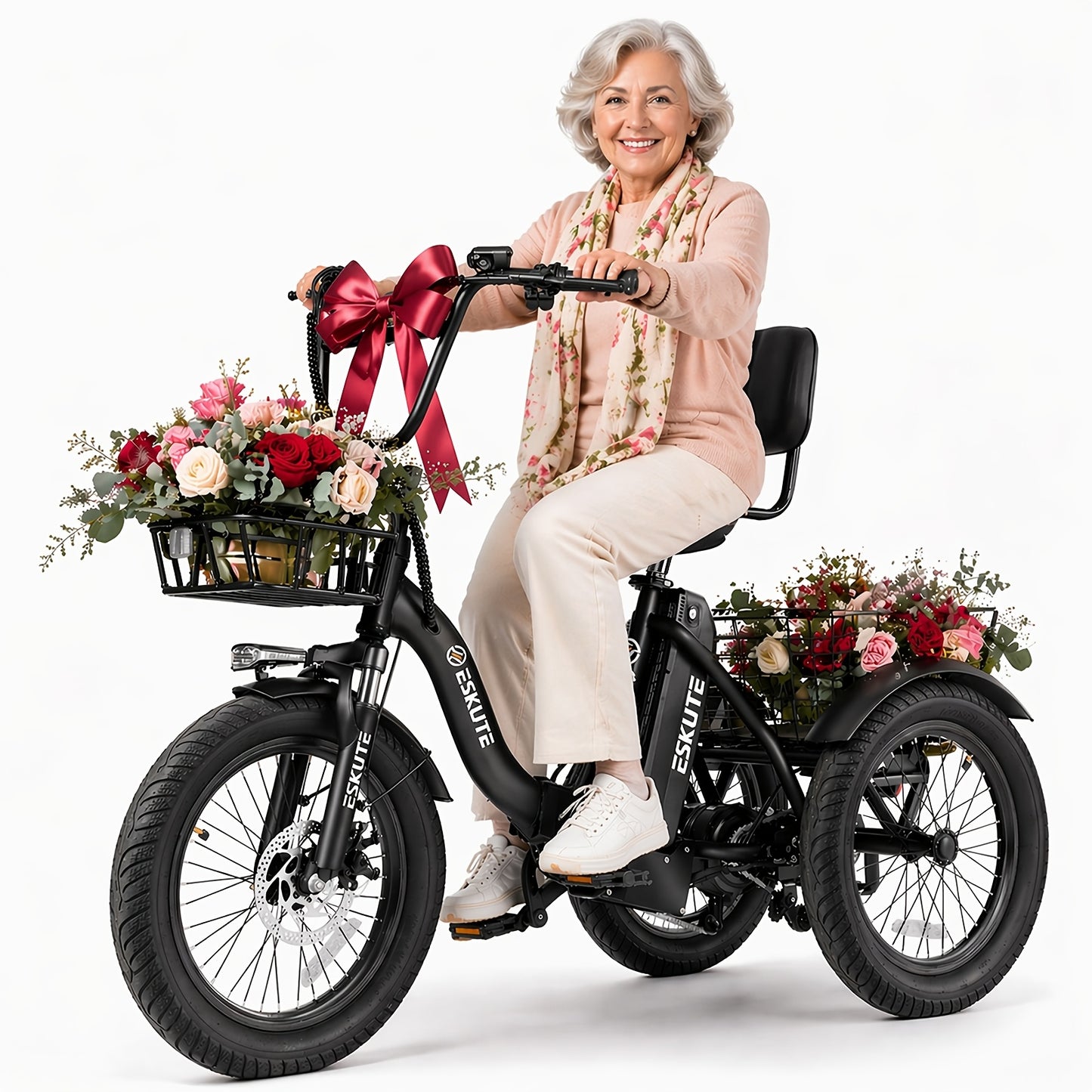 (June Member Day Priority Shopping)ESKUTE E Three-wheeled Electric Bicycle, Folding Electric Tricycle, 18X3.0 Wide Tires, Long-range 624Wh Battery