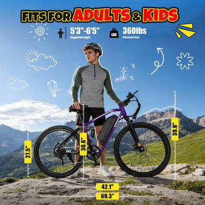 Electric Bike for Adults, 27.5" Mountain E-Bike, Brushless Motor, 48V 20.8Ah Up to 80 Miles Range, Full Suspension Step-Over Electric Bicycle And a Helmet Will Be Included As a Gift