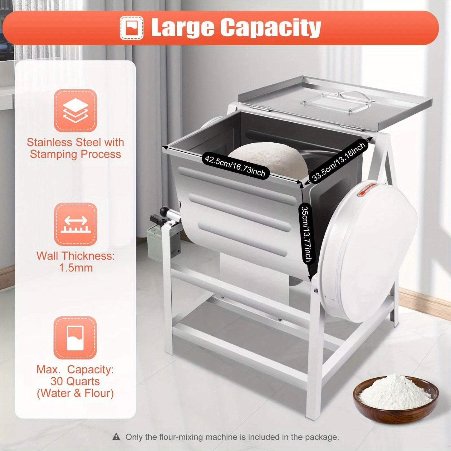 Commercial Grade 110V Electric Mixer - 30 QT/ 33.07LB Capacity for Flour, Meat, And More