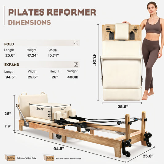 Pilates Reformer, Reformer Cadillac, Wall-Mounted Pilates with Multiple Springs, Quick-Assembly Grade Pilates Reformer Machine, Pilates Equipment with Sitting Box, Jump Board for Home Use And Studio Gym