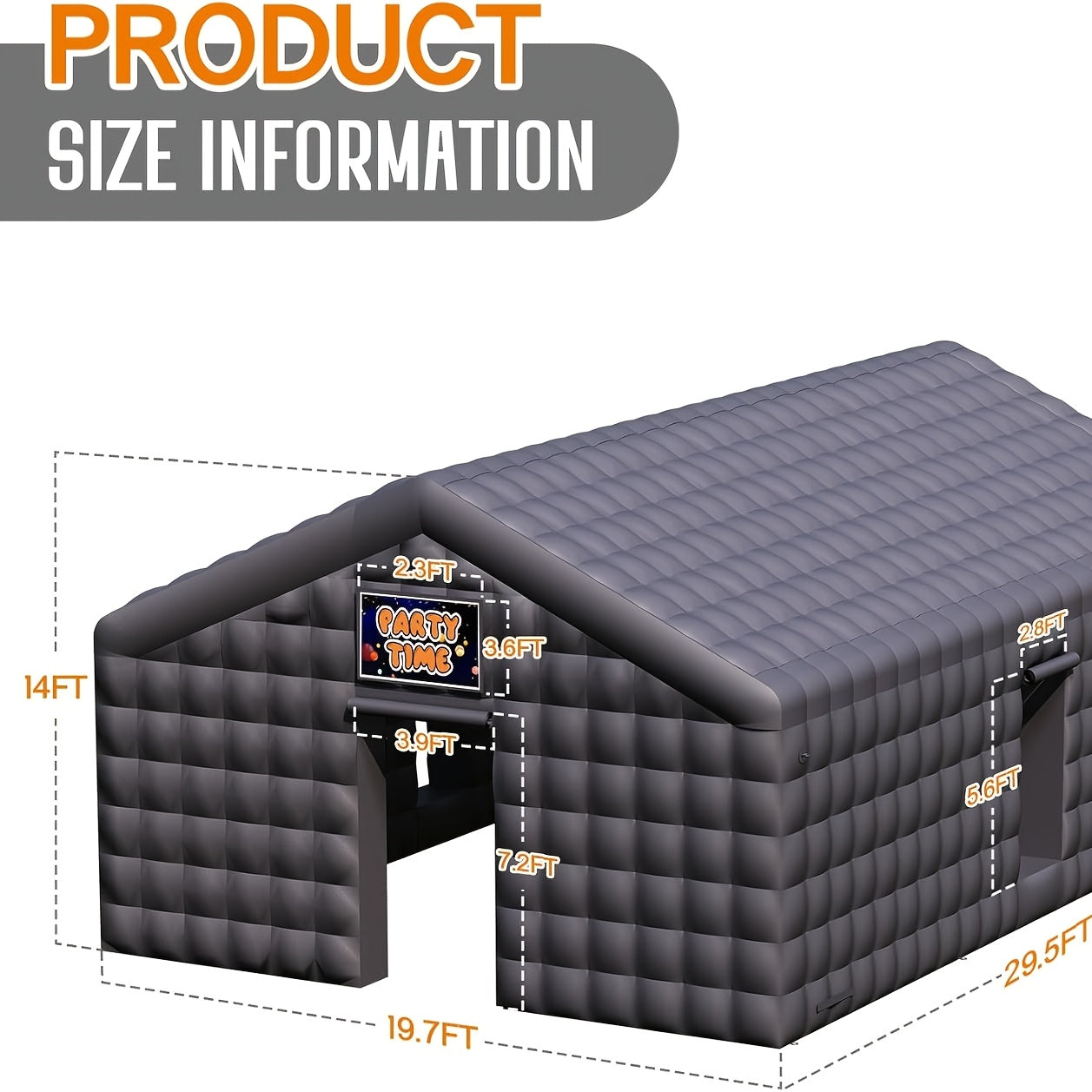 PAPAJET Large Black Inflatable Night Club Tent for Adults with 2 Side Doors, Inflatable Nightclub with Area Gazebo Event House for Wedding Birthday Backyard Party