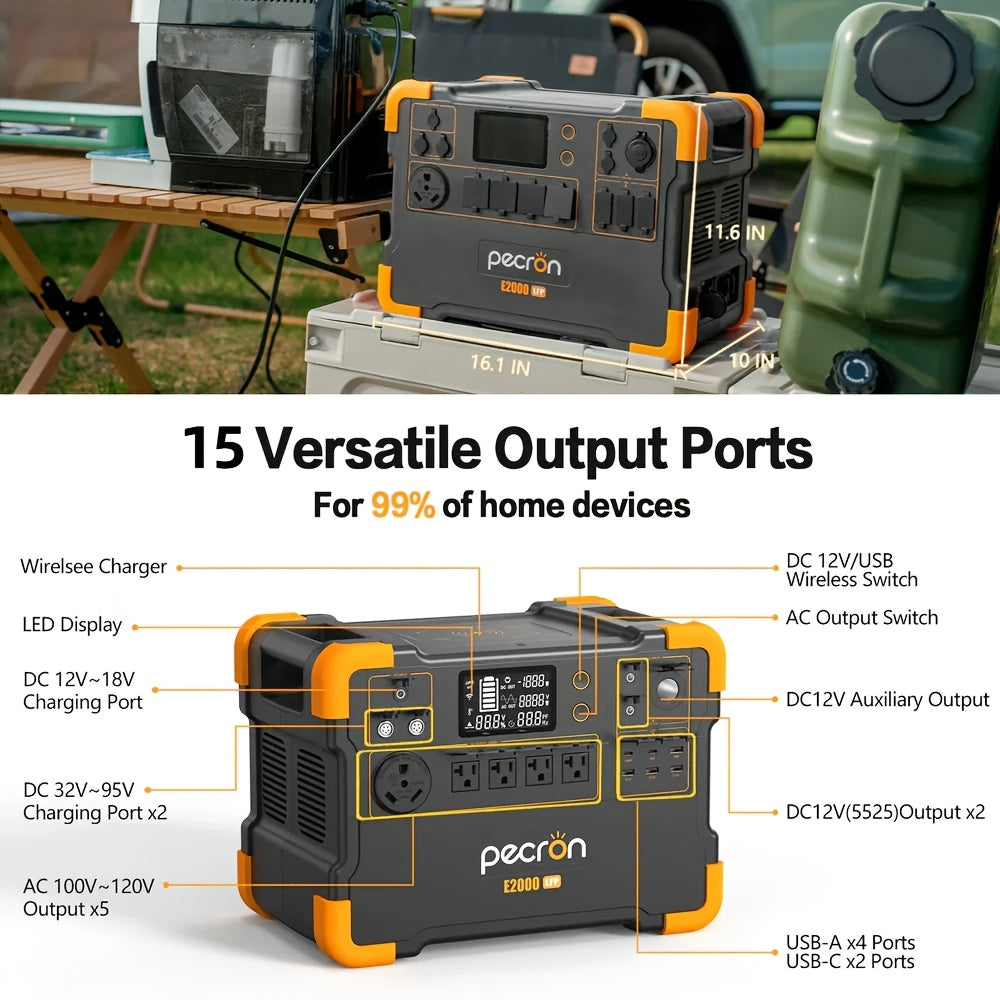 PECRON E2000LFP 1920Wh/2000W Portable Power Station with 5×2000W Outlets, Fast Charging Solar Power Bank, LiFePO4 Battery for Home Bkup & Outdoor Camping Emergency