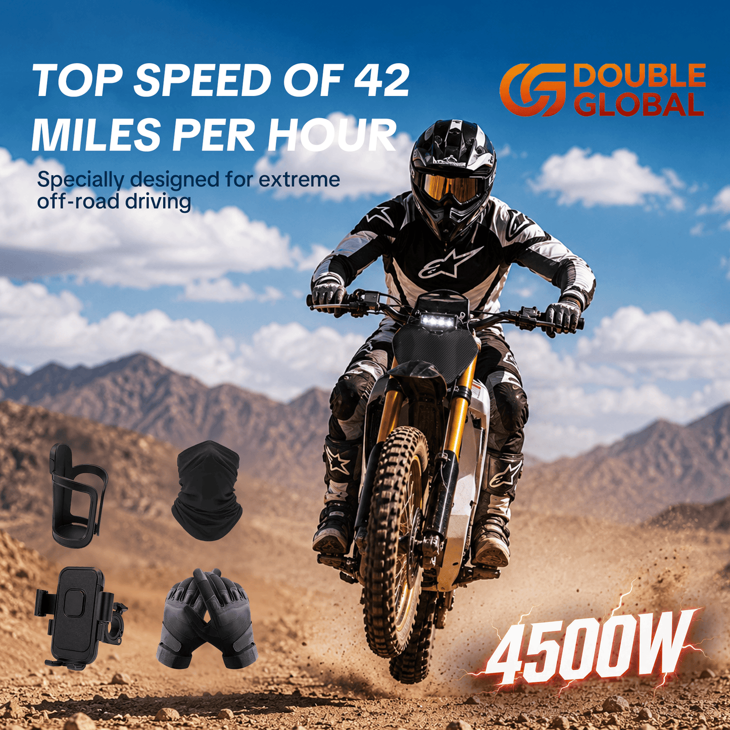 Electric Motorcycle 4500W High Power Motor, 48V 30Ah Long Range Battery, Up to 50 Miles Range, Aluminum Alloy Frame, Fast Electric Scooter for Adults, Durable Off-Road Commuter E-Bike, High Speed Performance, LED Display,