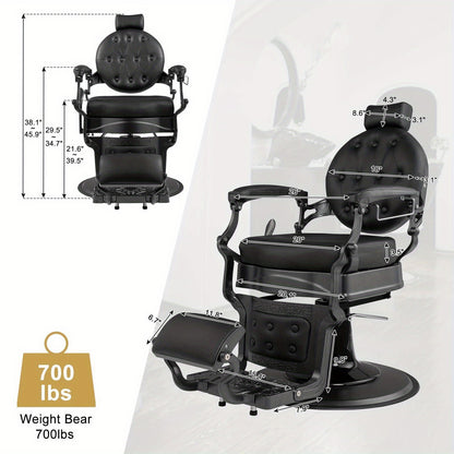 Heavy Industry Barber Shop Vintage Barber Chair, Hairdresser Reclining Salon Chair, Hydraulic Multi-function Barber Shop Beauty Spa Shampoo Hairdressing Equipment with Adjustable Headrest