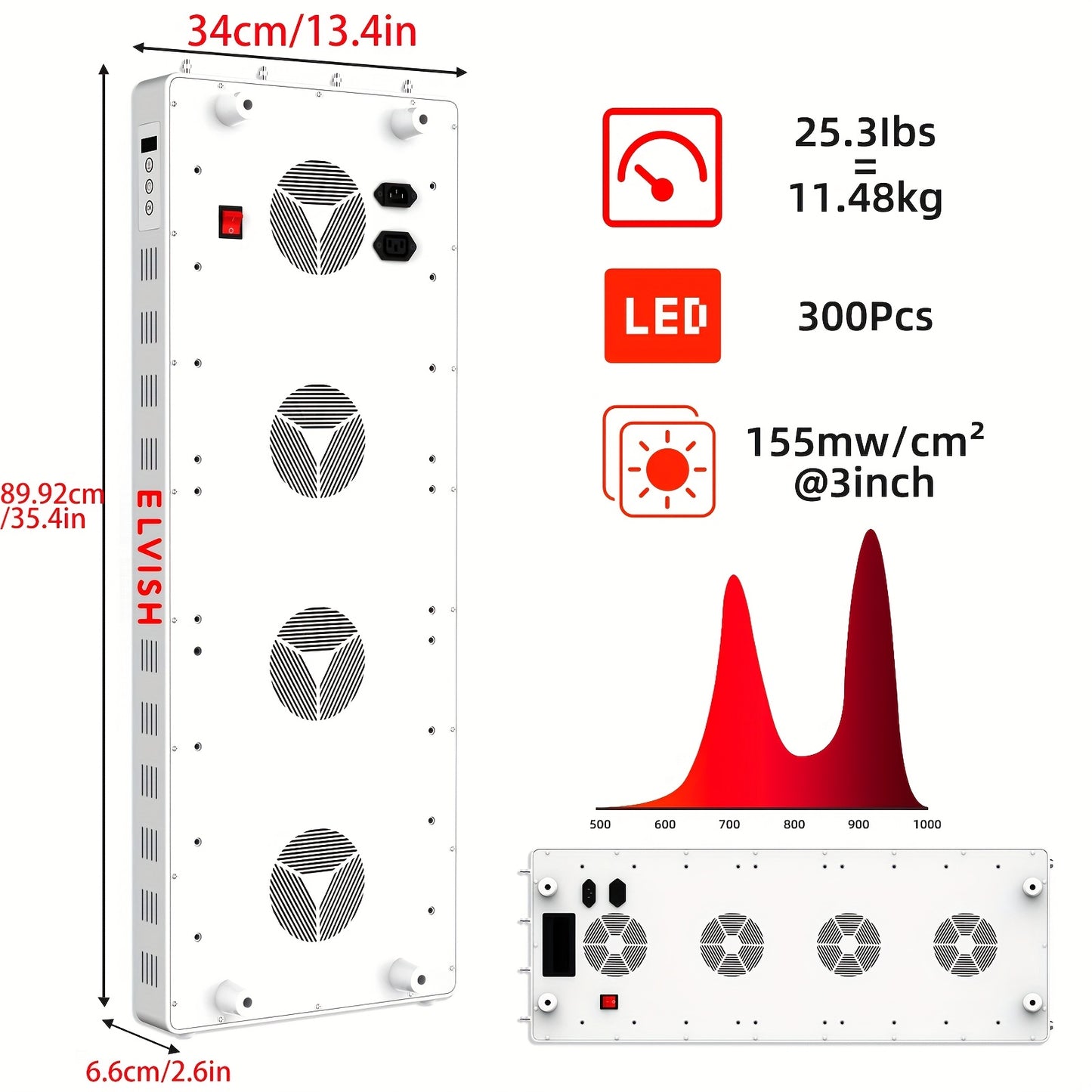 Red Light Therapy Panel, 660 Nm 850 Nm, Built-In Timer, 300 Leds for Sleep Promotion, Body Strengthening, Fatigue Relief And More (White E1500). Suitable for Both Men And Women, Holiday Gift