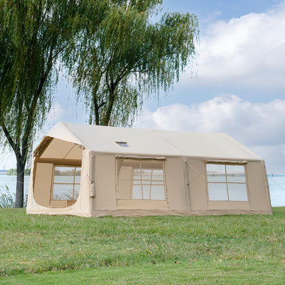186Sqft Inflatable Camping Tent with Hand Pump Easy Setup Outdoor Air Tent 4 Seasons Glamping Cabin House with Windows And Door