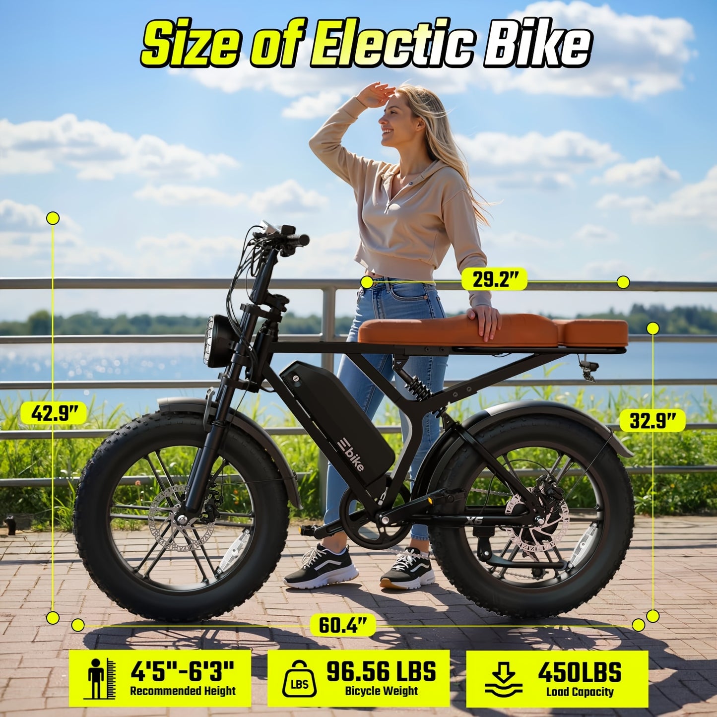 27.9 Miles Per Hour Electric Bicycle, Adult Model, 749 Watt Motor, 48 Volts 15 Ampere-Hour Battery, 20 Inches X 4.0 Inches Wide Tires, Full Suspension All-Terrain Design, As a Gift for Family Members