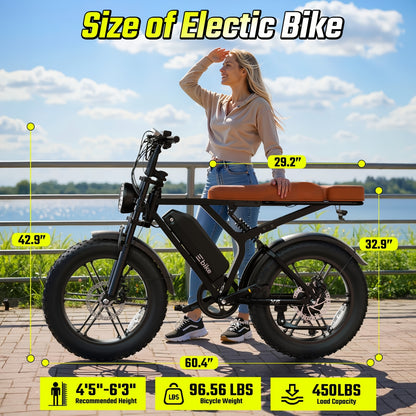 27.9 Miles Per Hour Electric Bicycle, Adult Model, 749 Watt Motor, 48 Volts 15 Ampere-Hour Battery, 20 Inches X 4.0 Inches Wide Tires, Full Suspension All-Terrain Design, As a Gift for Family Members