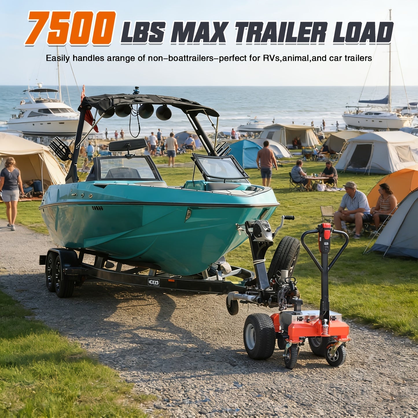 Trailer Trolley, 6 Wheels, Maximum 7500 Pounds All Terrain Wheels, Adjustable Speed, Reverse/drive/brake, 2-inch/4-inch Ball Hitch Installation, Suitable for Moving RVs, Car Trailers, Campers