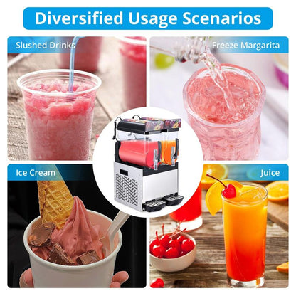 Commercial Slushie Machine - 15L*2 Dual Tank & Triple-Tank Available, Stainless Steel, Self-Cleaning & High-Speed Mixing, Perfect for Frozen Drinks, Margaritas, Coffee, Cocktails, Home, Bars,Black