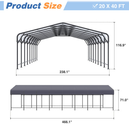 Polar Aurora 20x40FT Heavy-Duty Metal, Carport Shelter with Enhanced Base Garage for Vehicles, Boats and Trucks, in Classic Black