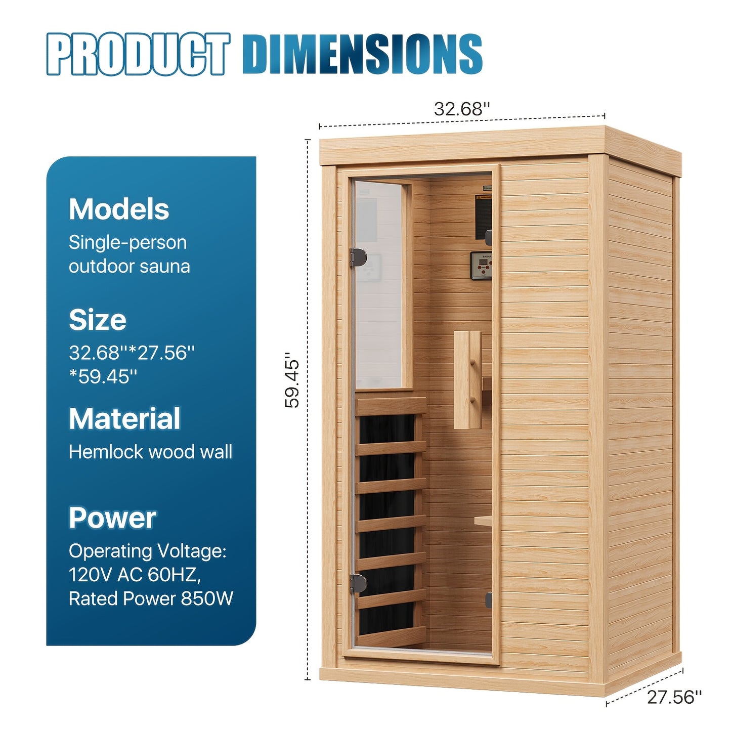 1-2 Person Indoor Infrared Sauna, 2.7'x2.3'-with A Half Glass, Full Spectrum Dry Sauna with Control Panel, Low EMF Far Infrared Sauna for Home Spa, Muscle Recovery, Patio & Backyard