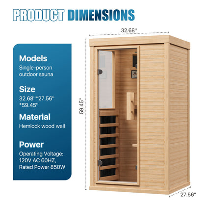 1-2 Person Indoor Infrared Sauna, 2.7'x2.3'-with A Half Glass, Full Spectrum Dry Sauna with Control Panel, Low EMF Far Infrared Sauna for Home Spa, Muscle Recovery, Patio & Backyard