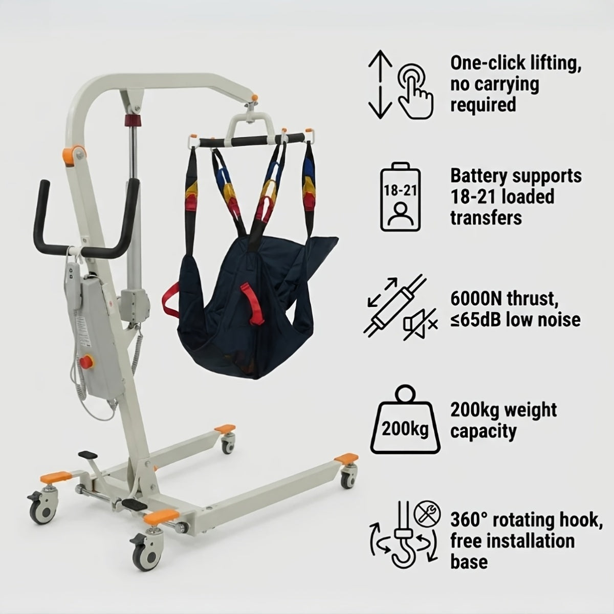 Portable Full Body Transfer Lift, Q2 Electric Folding Lift with Sling, Home Care Elderly Floor Lift Assist, Easy Disassemble, 440LBS Weight Bearing