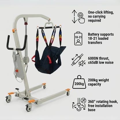 Portable Full Body Transfer Lift, Q2 Electric Folding Lift with Sling, Home Care Elderly Floor Lift Assist, Easy Disassemble, 440LBS Weight Bearing