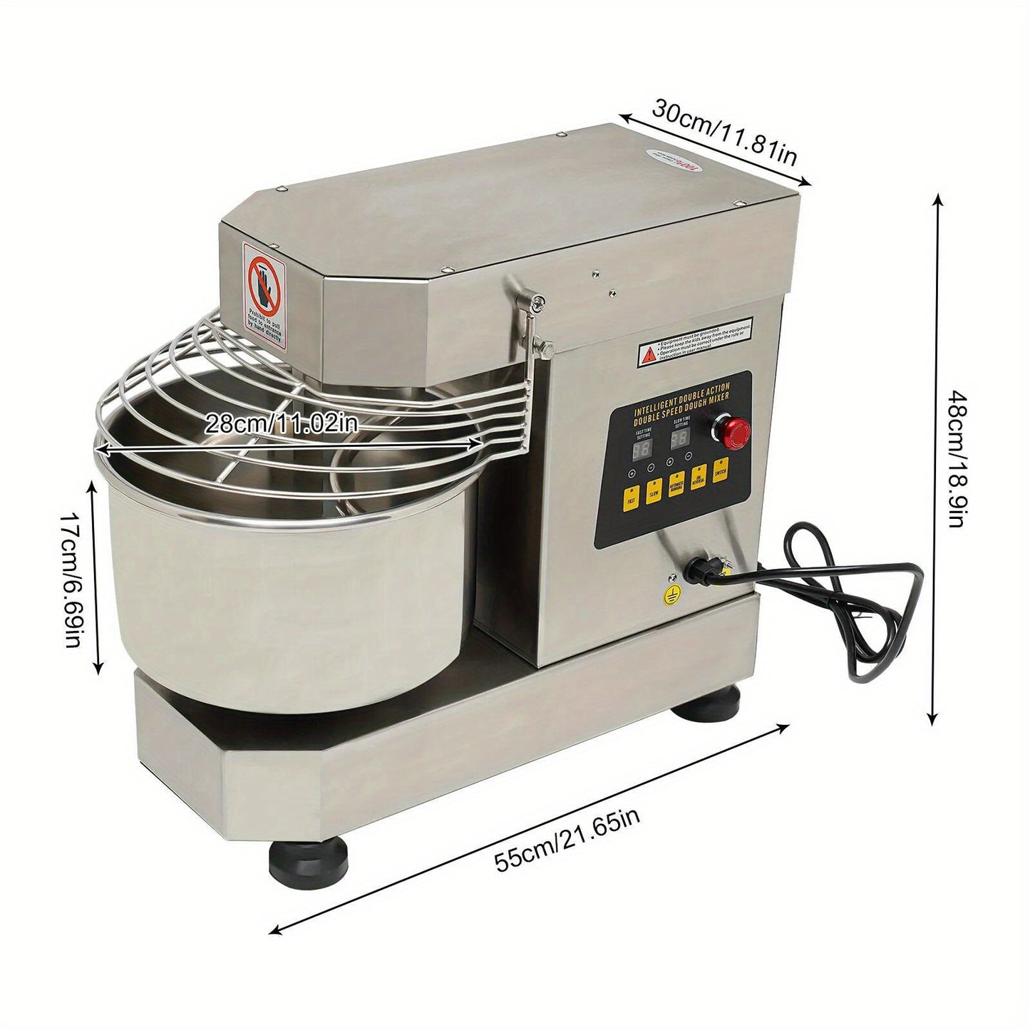 Commercial Food Mixer, 750W Dual Rotating Dough Mixer, Stand Mixer with Stainless Steel Bowl, 10.5Qt Capacity, Security Shield Included, Baking Equipment for Restaurant Pizzeria