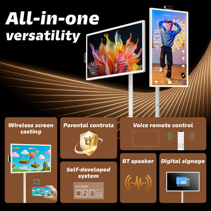 32" 4K UHD Tablet Touchscreen Monitor Portable Smart TV On Wheels Stand (8+8)GB RAM+256GB ROM, Tablet, Pad