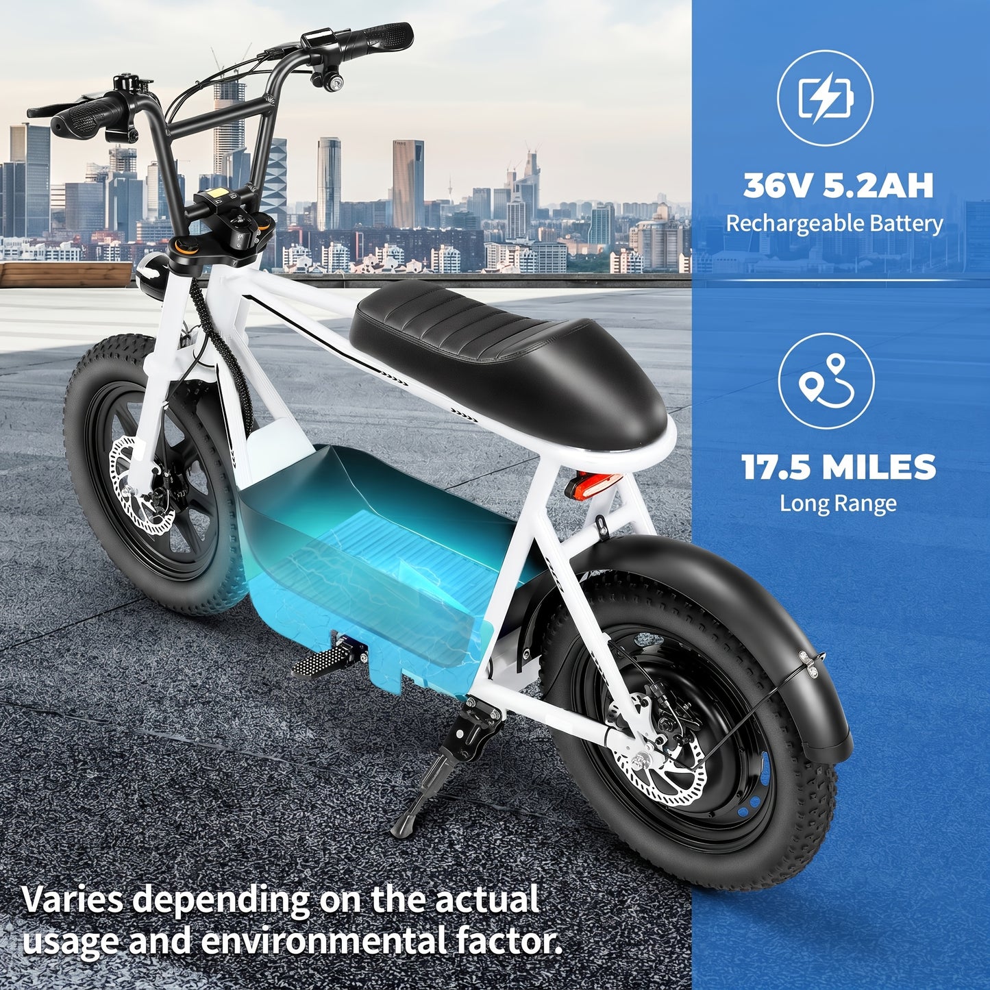Adults Electric Scooter, Electric Off-road Scooter, 350W Motor, 16" Fat Tires, 20 Mph, 17.5Miles, 36V 5.2ah Large Battery with LCD Display And Dual Disc Brakes, with Seat And Basket, 300lbs Max Load