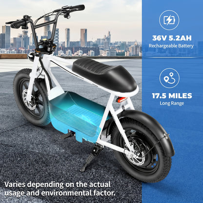 Adults Electric Scooter, Electric Off-road Scooter, 350W Motor, 16" Fat Tires, 20 Mph, 17.5Miles, 36V 5.2ah Large Battery with LCD Display And Dual Disc Brakes, with Seat And Basket, 300lbs Max Load