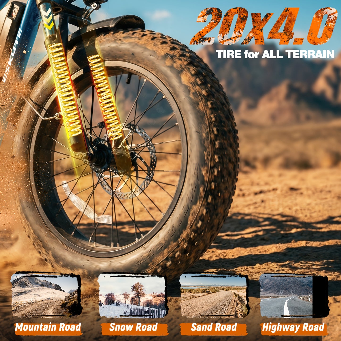 ESKUTE M300F Electric Bike for Adults 80Miles, 20.8ah Long Range And Removable Battery, 20x4 Tire Electric Mountain Bike for Men Women