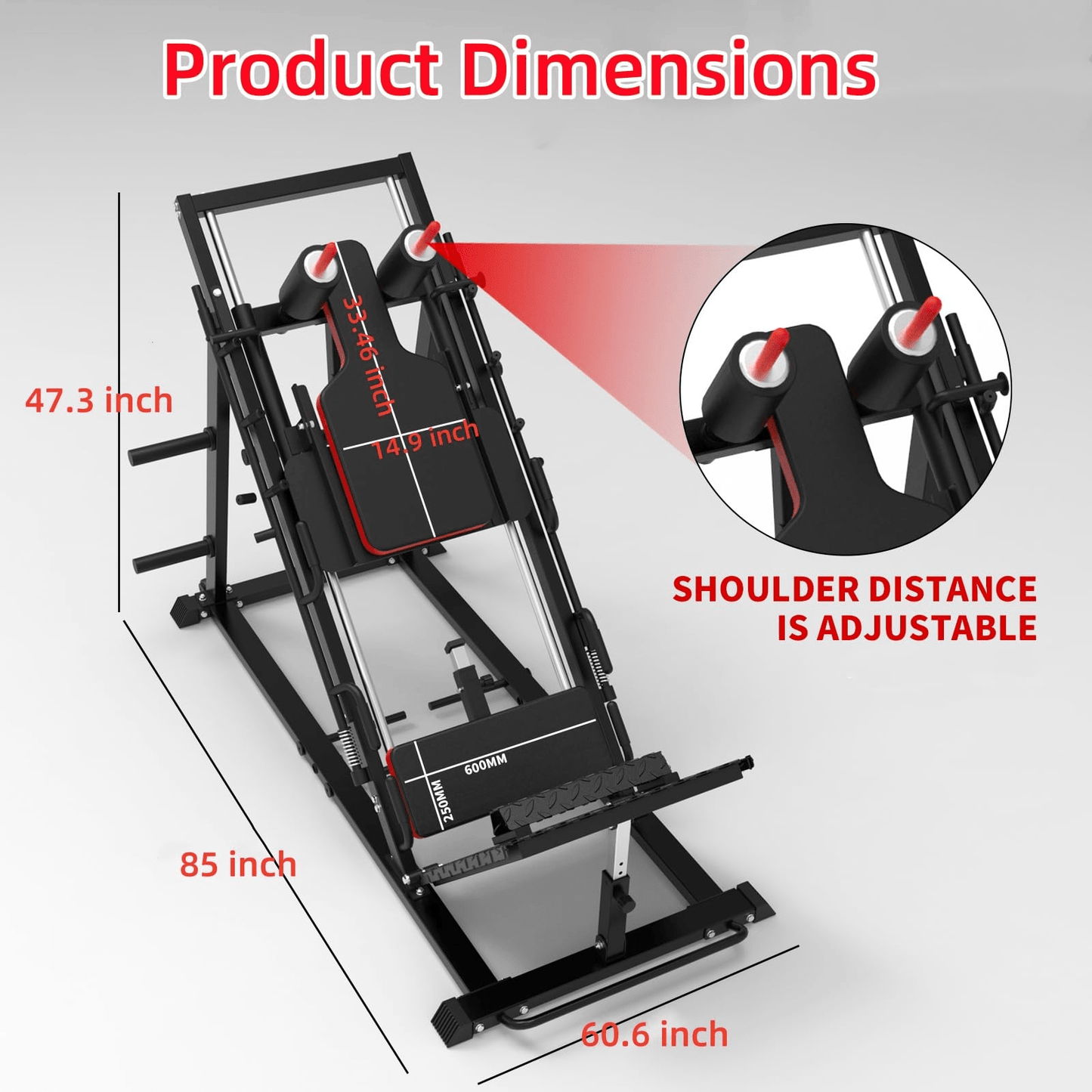 Leg Press Hack Squat Machine, Adjustable Leg Machine, Lower Body Special Leg Machine Hack Squat + Leg Press Combo with 11-13" Shoulder Width, 3-Level Safety Stops & Calf Raise Block for Home Gyms