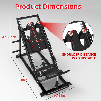 Leg Press Hack Squat Machine, Adjustable Leg Machine, Lower Body Special Leg Machine Hack Squat + Leg Press Combo with 11-13" Shoulder Width, 3-Level Safety Stops & Calf Raise Block for Home Gyms