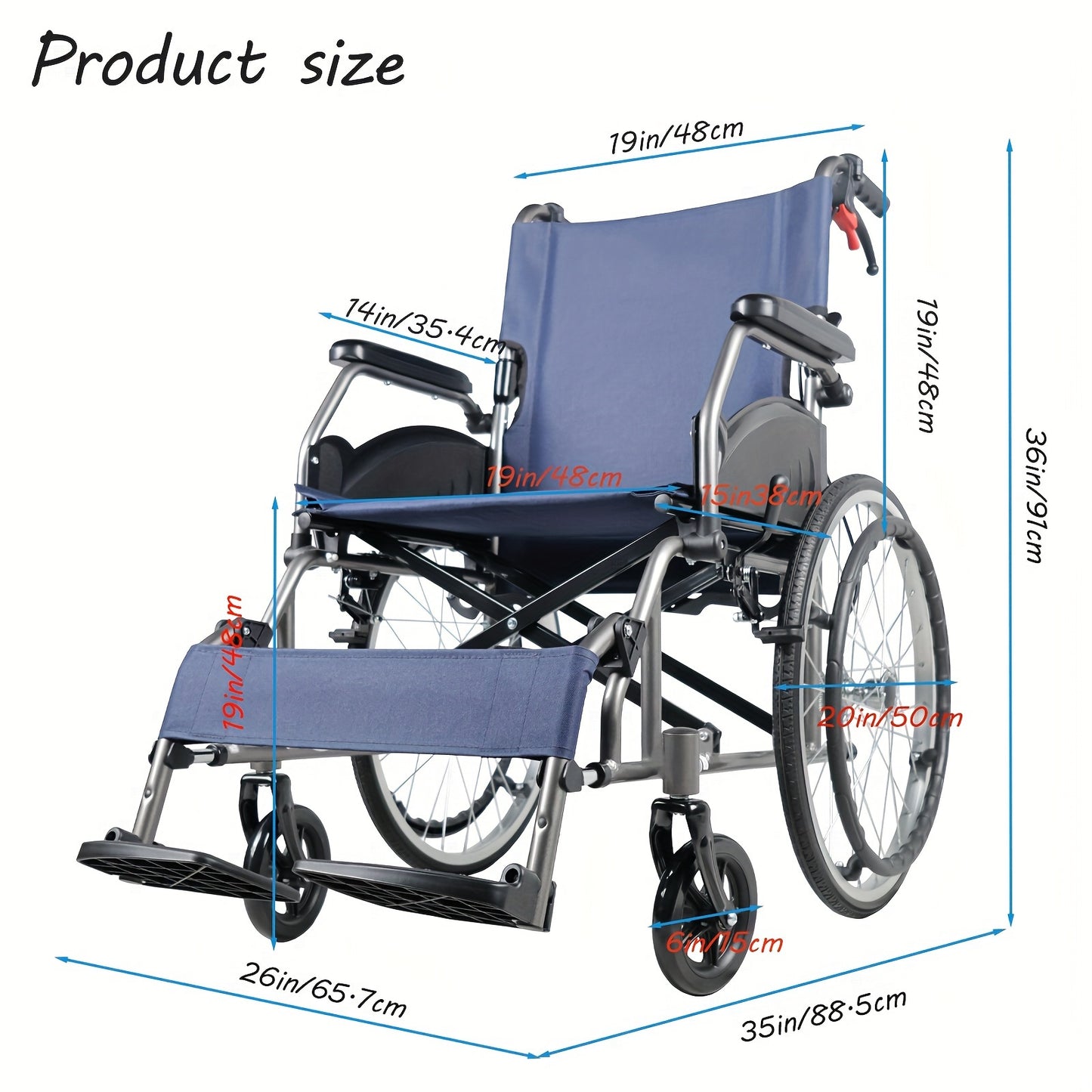 [only 23lbs] Multi-function Manual Wheelchair with Handbrake, Adult Wheelchair, Light Foldable Wheelchair, 20-inch Rear Wheel, Foldale Pedal, for Seniors
