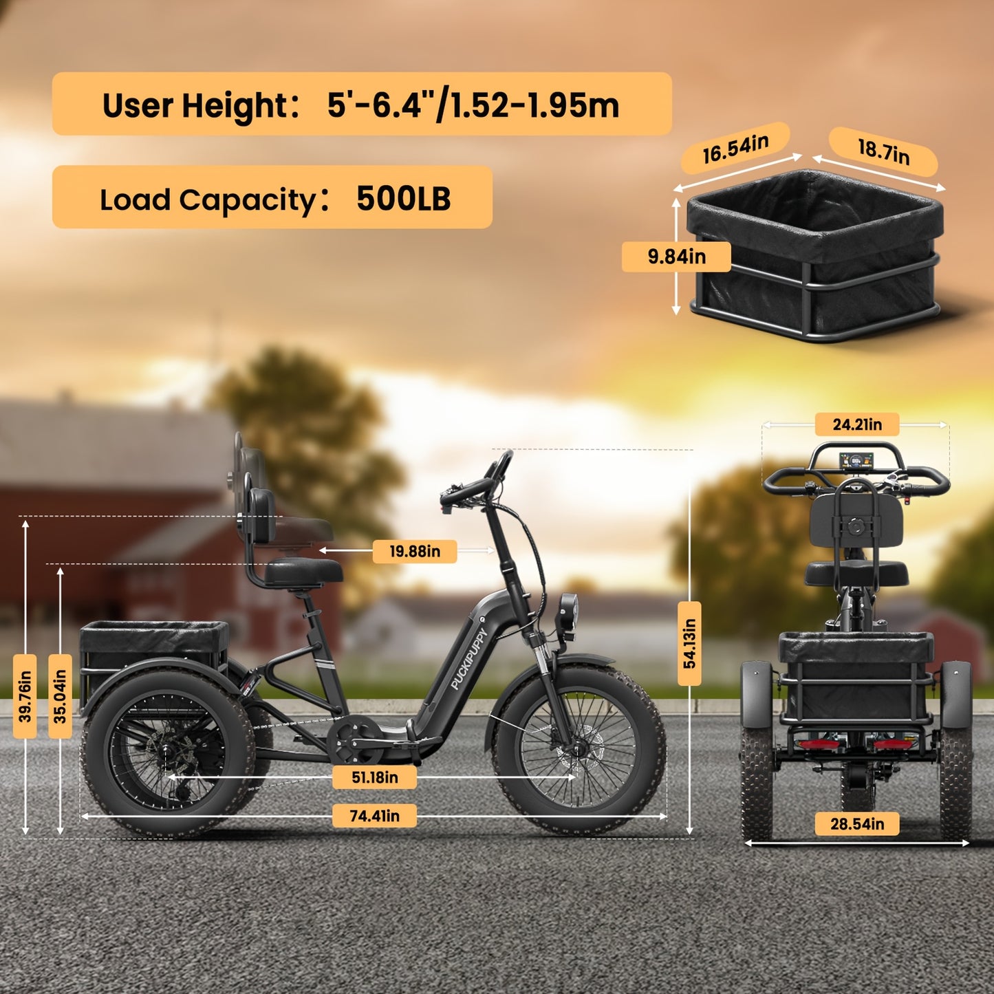 Full Suspension Electric Tricycle for Adults - Heavy-Duty All-Terrain 20" Tire Trike with 48V 720Wh Battery, 75-Mile Range & 19MPH Top Speed, Reverse Gear, Torque Sensor, Large Basket & Turn Signals, Front/Rear Suspension, Dual-Brake System