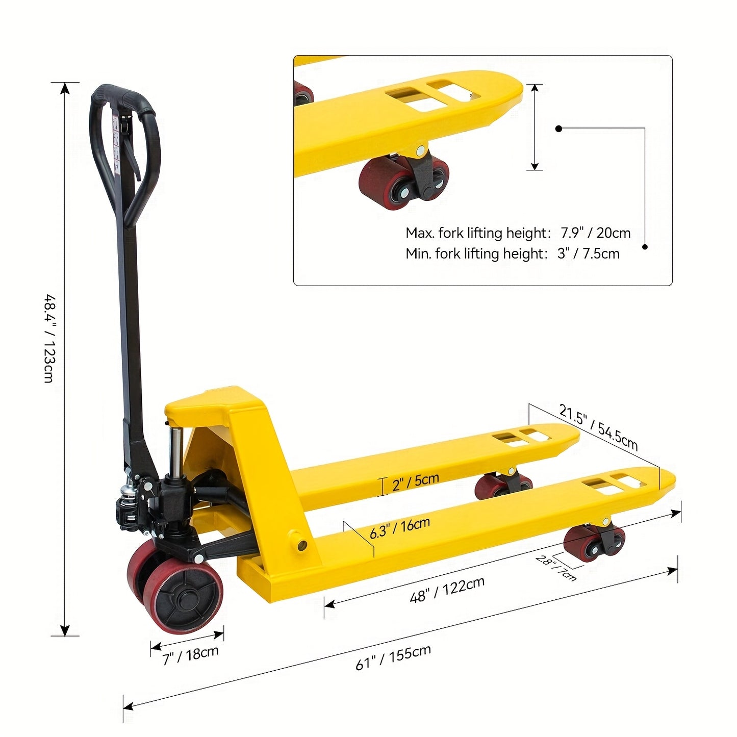 4400Lbs Manual Pallet Jack with Hydraulic Lift & Heavy-Duty Steel Frame - Hand- Forklift Suitable for Warehouse, Home, Moving Furniture, Refrigerator - Epoxy-Coated, Reinforced Forks & PU Wheels